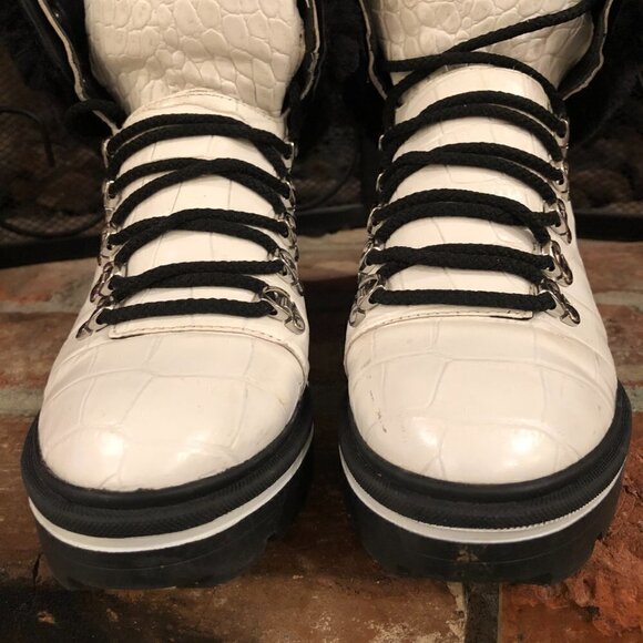 Sigerson Morrison Faux Fur Ankle Boot Size 37 1/2 Leather Macre2 White - Picture 8 of 10